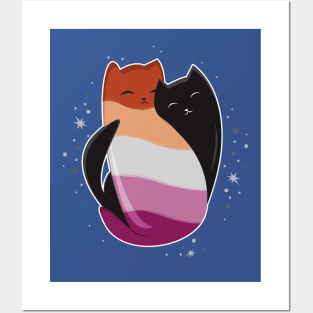 Lesbian Cat LGBT Gay Pride Flag Posters and Art
